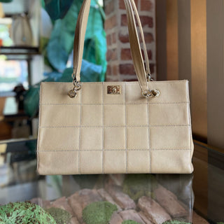 CHANEL Chocolate Bar Beige Caviar Leather Bag Tote