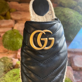GUCCI Black Matelasse Nappa Leather Marmont Espadrilles SZ 38 (US 8)