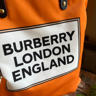 BURBERRY Orange Logo Print Nylon Tote Bag