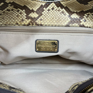 SALVATORE FERRAGAMO  Betulla Snakeskin/Canvas Shoulder Bag TS3734