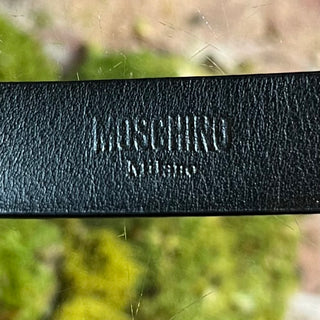 MOSCHINO Mini Lettering Logo Black Leather Belt SZ 46