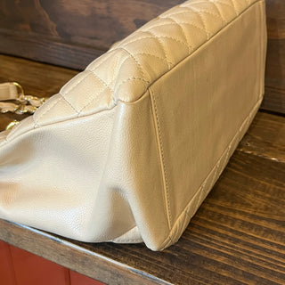 CHANEL GST Grand Shopper Beige Caviar Leather Quilted Tote