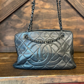 CHANEL Timeless Accordion Gray Caviar Leather Tote Bag