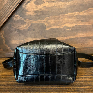 JIMMY CHOO Bon Bon Black Striped Leather Bucket Bag
