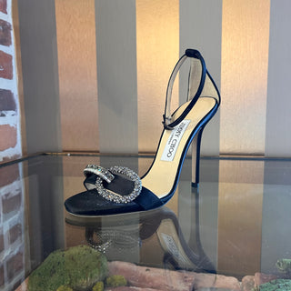 JIMMY CHOO Black Satin Crystal Heels SZ 35.5 (US 5.5)