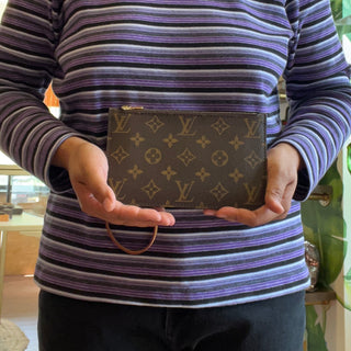 LOUIS VUITTON Neverfull PM Pochette Brown Monogram Canvas Clutch Bag