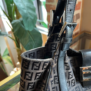 FENDI Black Zucchino Canvas Shoulder Bag