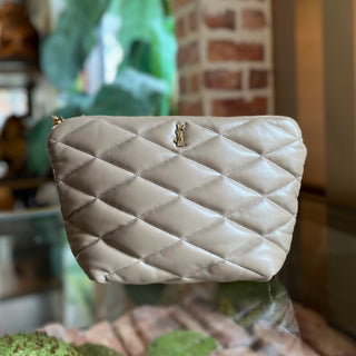 SAINT LAURENT Sade Taupe Lambskin Puffer Quilted Leather Clutch
