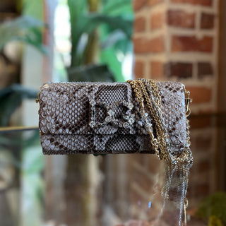 DOLCE & GABBANA Snakeskin Crystal-Embellished Studded DG Logo Chain Bag