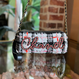 CHANEL Written In Chain Tweed Bowling Bag
