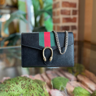 GUCCI Dionysus Mini WOC Black Pebbled Leather Vintage Web Crossbody Bag