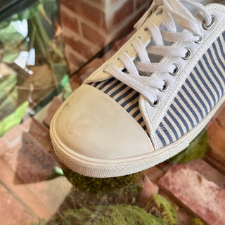 CELINE Blue White Stripe Canvas Sneakers SZ38(8US)