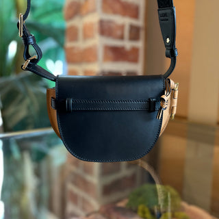 LOEWE Mini Gate Dual Black & Warm Desert Calfskin Jacquard Crossbody Bag