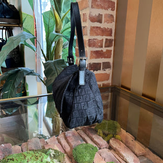 FENDI Mama Baguette Black FF Zucca Canvas Shoulder Bag