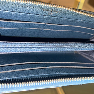 CHANEL Zip Around Blue Quilted Caviar Long Wallet