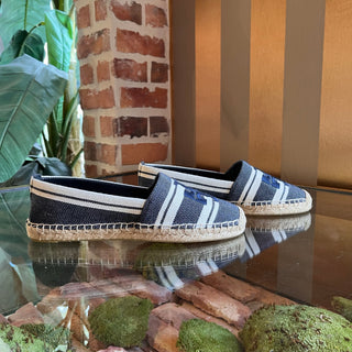 TORY BURCH Double T Jacquard Blue Espadrilles SZ 8