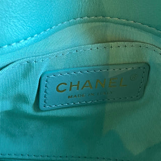 CHANEL Mini Blue Quilted Calfskin Leather Top Handle Bag