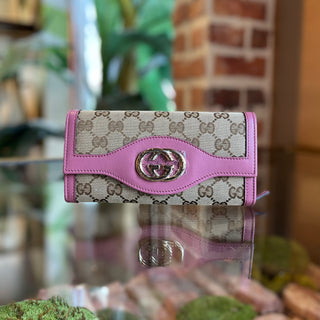 GUCCI Pink Trim GG Web Canvas Interlocking  Wallet