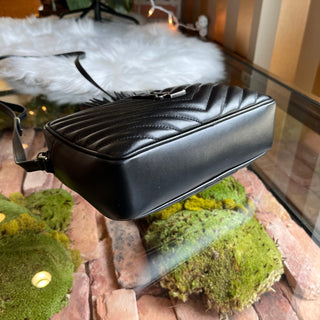 SAINT LAURENT Lou Black Calfskin Matelasse Monogram Crossbody Bag
