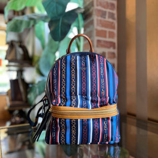 TORY BURCH Navy Blue Logo Print Nylon Backpack
