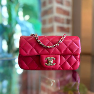 CHANEL Red Lambskin Mini Rectangle Shoulder Bag