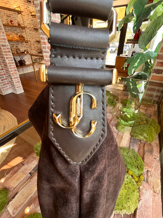 JIMMY CHOO Ana Brown Suede Hobo