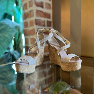 JIMMY CHOO Pink Woven Silver Metallic Cork Wedges SZ 35.5 (US 5.5)