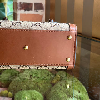 GUCCI Diane Small Brown GG Crystal Bamboo Top Handle