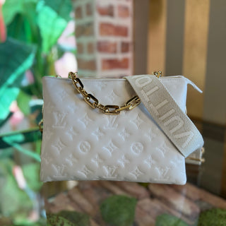 LOUIS VUITTON Coussin PM Cream Monogram Embossed Leather Shoulder Bag Pearly White