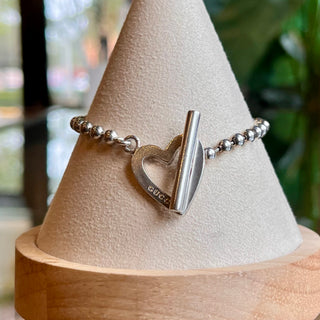 GUCCI Sterling Silver Heart Toggle Boule Bracelet
