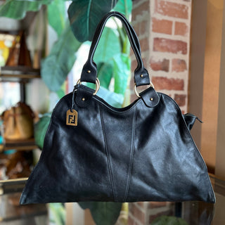 FENDI Diavolo Trapezio Black Leather Vintage Tote Bag