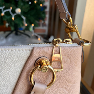 LOUIS VUITTON V MM Beige Rose Creme Monogram Empreinte Leather Tote Bag