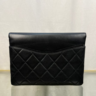 CHANEL Goatskin Quilted Timeless CC Black Clutch