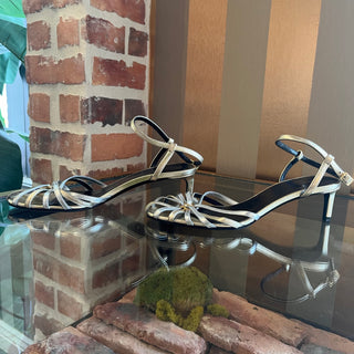 CELINE Metallic Gold/Silver Lambskin Triomphe Sandals SZ 36.5 (US 6.5)