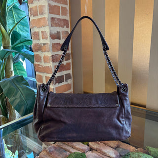 CHANEL Brown Diamond Stitch Accordion Flap Bag