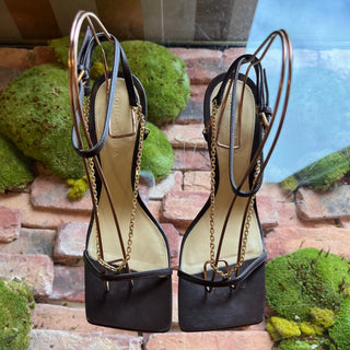 BOTTEGA VENETA Brown Leather Chain Kitten Heels SZ 38 (US 8)