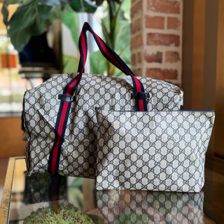 GUCCI Vintage Foldable Black GG Monogram Canvas Duffle Bag Pouch