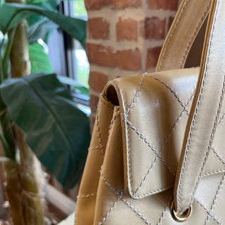 CHANEL Beige Quilted Leather Wild Stitch Flap Shoulder Bag