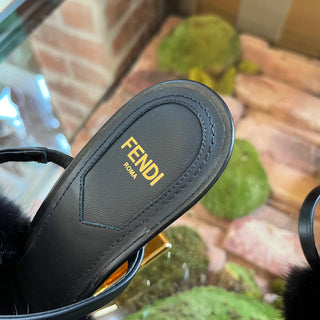 FENDI First Black Mink High Heeled Sandals SZ36(6US)