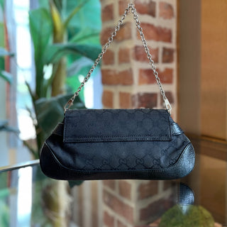 GUCCI Black GG Canvas Horsebit Studded Chain Shoulder Bag