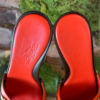 SALVATORE FERRAGAMO Orange Leather Wooden Heel Sandals SZ6.5US