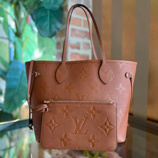 LOUIS VUITTON Neverfull MM Cognac Empreinte Monogram Giant Leather Tote Bag