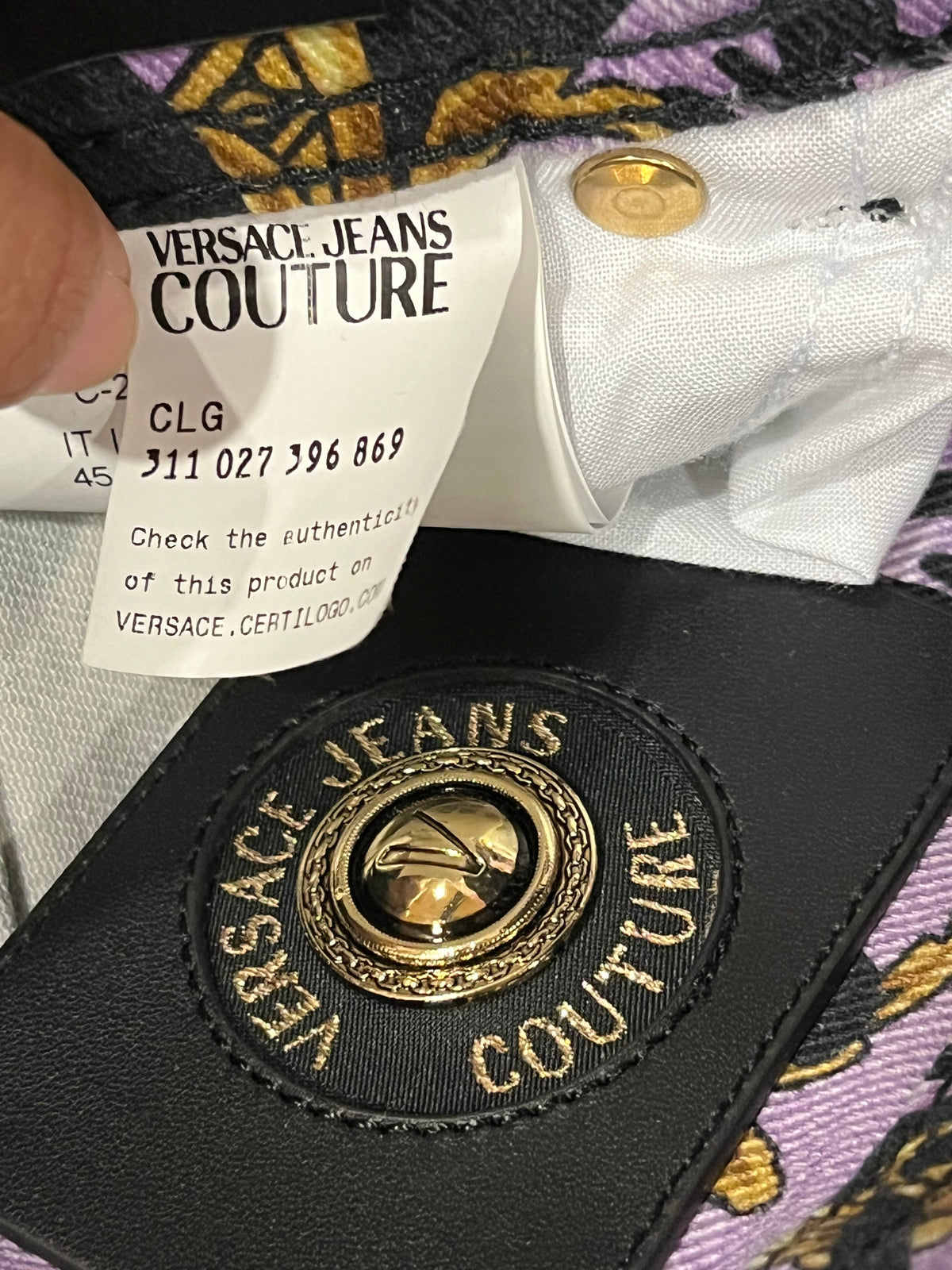 VERSACE JEANS COUTURE Purple Baroque Logo All over Print Jeans SZ 31US