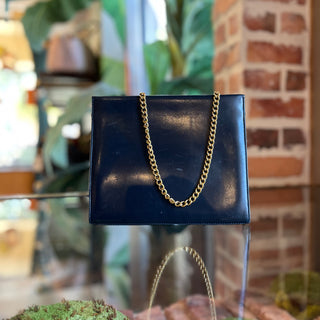 FERRAGAMO Navy Blue Leather Structured Crossbody
