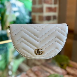 GUCCI Marmont Half Moon Mini White Crossbody