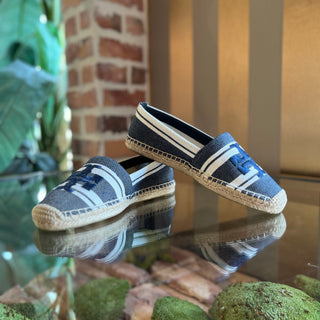 TORY BURCH Double T Jacquard Blue Espadrilles SZ 8
