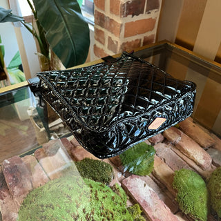 MZ WALLACE Metro Box Black Lacquer Quilted Crossbody Bag