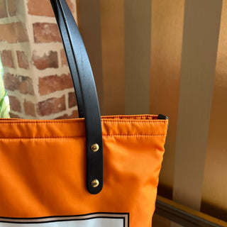 BURBERRY Orange Logo Print Nylon Tote Bag