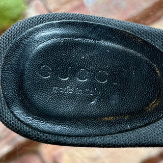 GUCCI Web Stripe Black Leather Sandals SZ 7.5
