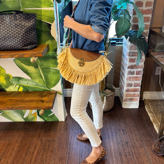 MIU MIU Raffia Half Circle Bag